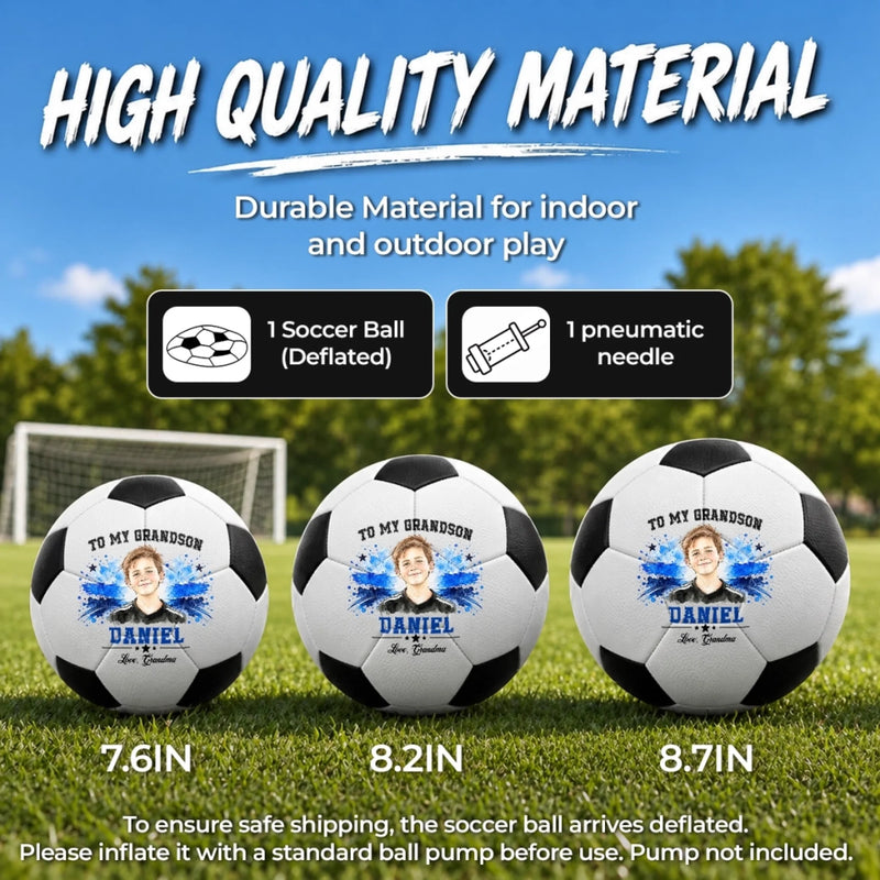 Custom Photo Soccer Portrait Keepsake For Grandson - Personalized Soccer Ball