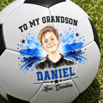 Custom Photo Soccer Portrait Keepsake For Grandson - Personalized Soccer Ball