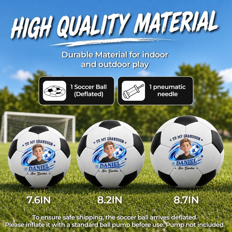 Custom Photo Soccer Player Gifts For Grandson - Personalized Soccer Ball