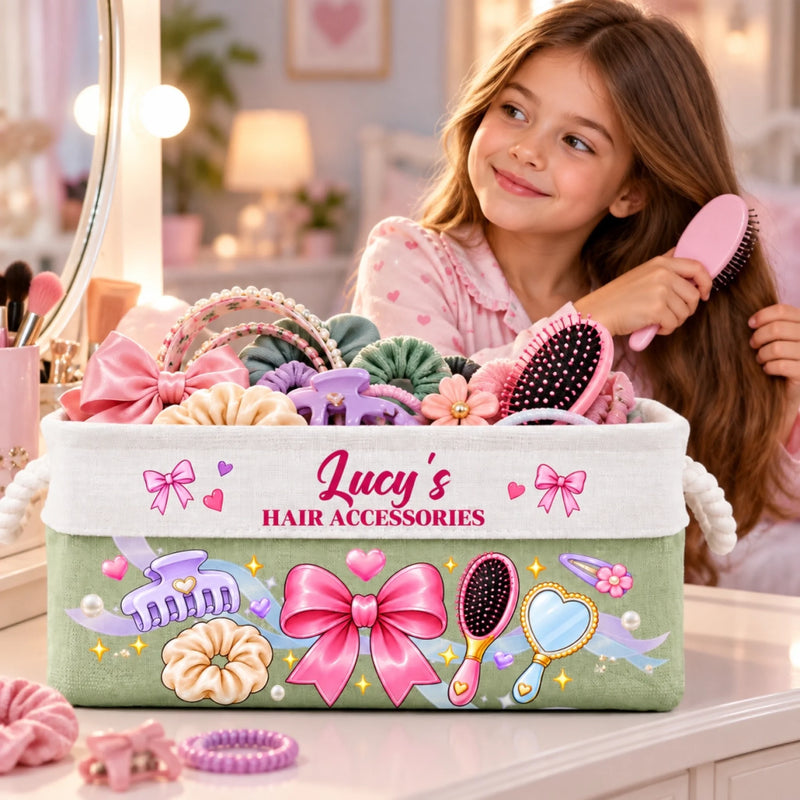 Custom Name Hair Accessories Gifts For Women, Girls, Kids - Personalized Storage Basket