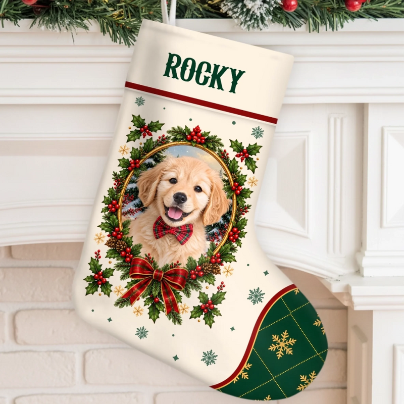 Custom Pet Photo And Name Christmas Gifts For Pet Lovers, Pet Owners - Personalized Stocking