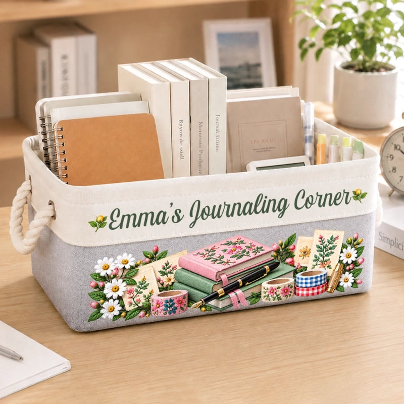 Custom Name Journaling Corner Decor - Personalized Storage Basket