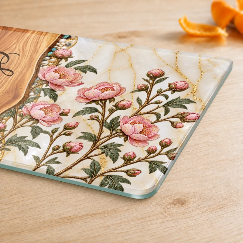 Custom Name Floral Kitchen Decor Gifts For Her - Personalized Glass Cutting Board