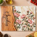 Custom Name Floral Kitchen Decor Gifts For Her - Personalized Glass Cutting Board