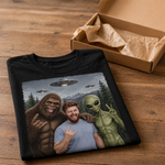 Custom Photo Funny Bigfoot Alien UFO Gifts for Men and Women - Personalized Comfort T-Shirt