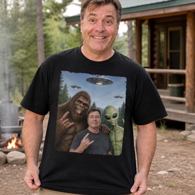 Custom Photo Funny Bigfoot Alien UFO Gifts for Men and Women - Personalized Comfort T-Shirt