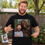 Custom Photo Funny Bigfoot Selfie Gifts for Men and Women - Personalized Comfort T-Shirt