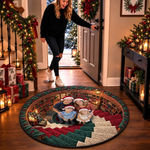 Custom Family Photo Christmas Library Decor - Personalized Quilted Round Mat