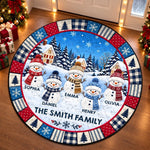 Custom Name Snowman Christmas Family Scene Decor - Personalized Quilted Round Mat