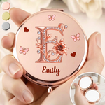 Custom Name Floral Initial Gifts for Women - Personalized Compact Mirror