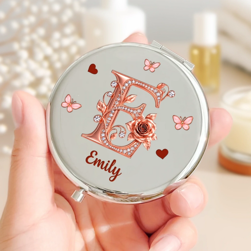 Custom Name Floral Initial Gifts for Women - Personalized Compact Mirror