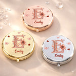 Custom Name Floral Initial Gifts for Women - Personalized Compact Mirror