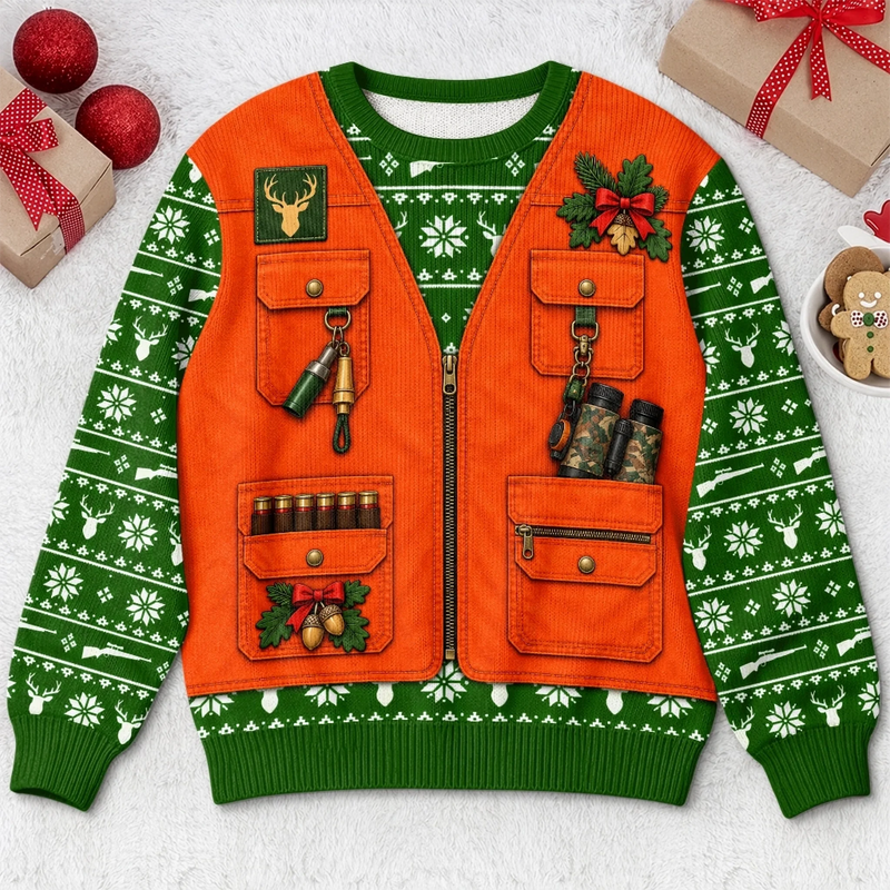 Custom Photo Merry Huntmas Deer Scene for Him - Personalized Ugly Sweatshirt