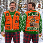 Custom Photo Merry Huntmas Deer Scene for Him - Personalized Ugly Sweatshirt