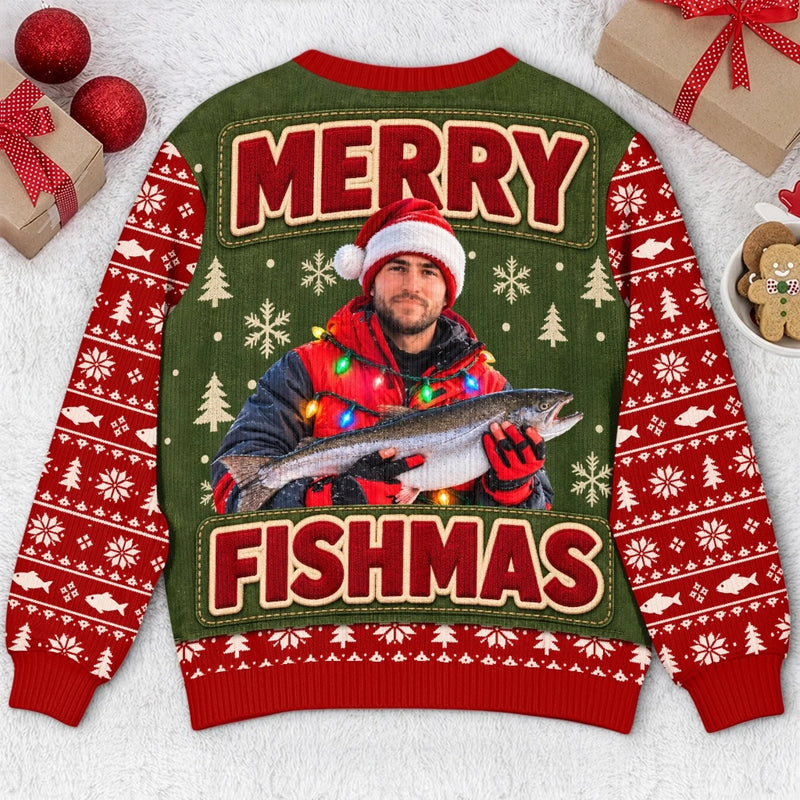 Custom Photo Merry Huntmas Deer Scene for Him - Personalized Ugly Sweatshirt copy