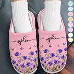 Custom Name Birth Month Flowers Gifts For Women - Personalized Fluffy Slippers