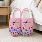 Custom Name Birth Month Flowers Gifts For Women - Personalized Fluffy Slippers