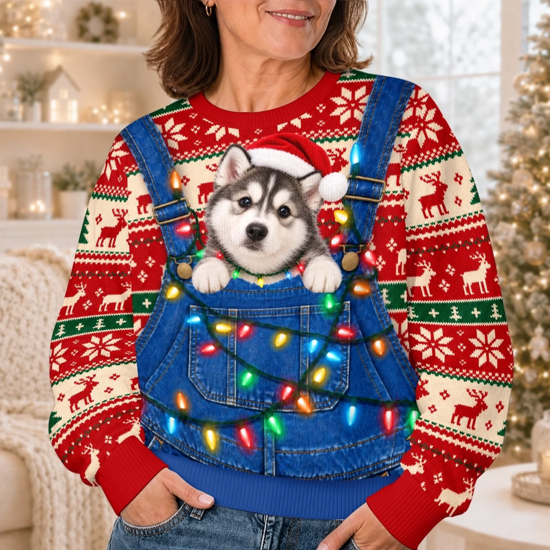 Custom Photo Ugly Sweatshirt - Personalized Christmas Birthday Gifts For Dog Cat Lovers, Dog Dad And Mom, Cat Owners - Keeping Christmas Extra Fluffy