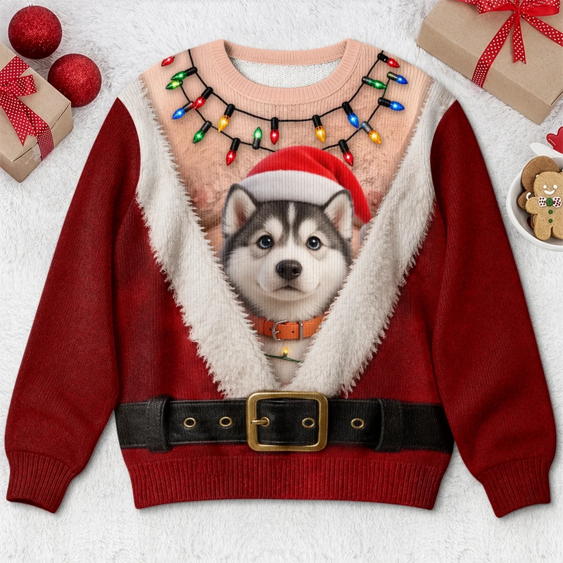 Custom Photo Ugly Sweatshirt - Personalized Christmas Birthday Gifts For Dog Cat Lovers, Dog Dad And Mom, Cat Owners - Furry Little Christmas Helpers