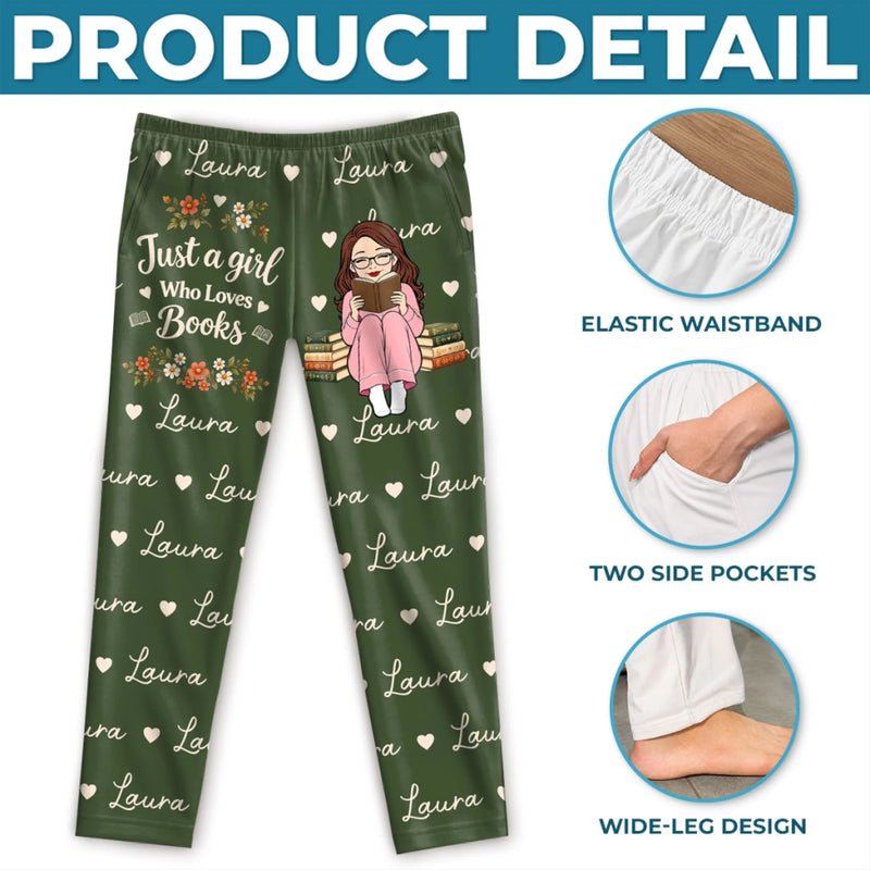 Custom Name Just a Girl Who Loves Books Gifts for Book Lovers - Personalized Pajamas
