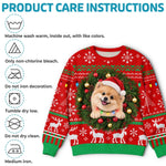 Custom Pet Photo Christmas Wreath Gifts For Dog And Cat Lovers - Personalized Ugly Sweatshirt
