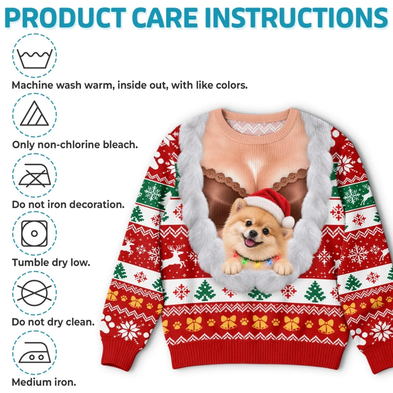 Custom Funny Pet Photo Santa Hat Christmas Gifts For Dog And Cat Lovers - Personalized Ugly Sweatshirt