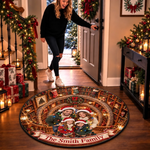 Custom Photo Christmas Family Library Decor - Personalized Quilted Round Mat