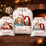 Custom Santa Photo Christmas Gifts for Kids - Personalized Drawstring Gift Bag