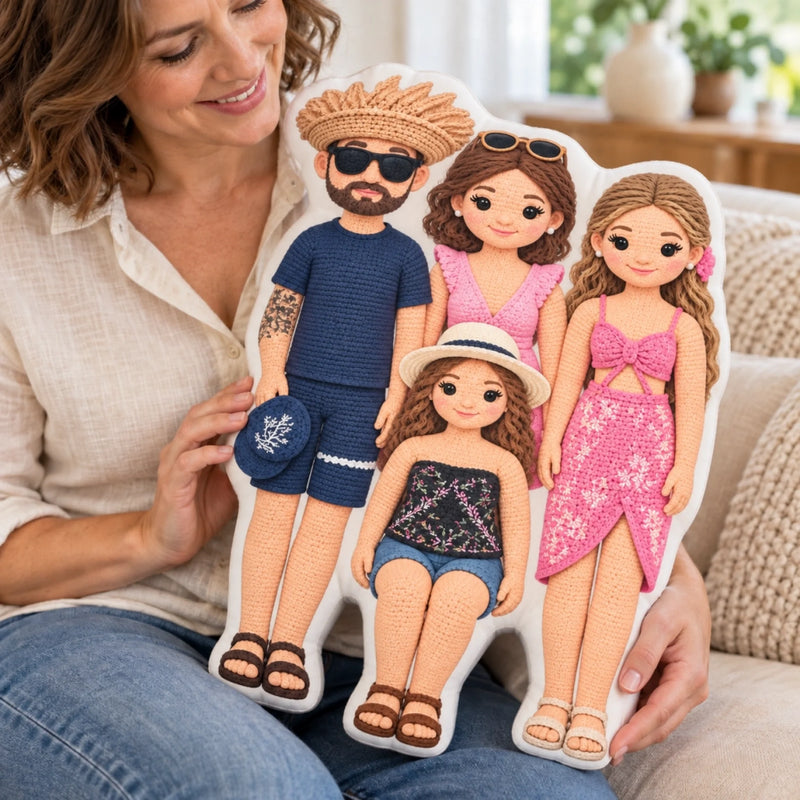 Crochet Family Character Family Gifts - Personalized Shaped Pillow