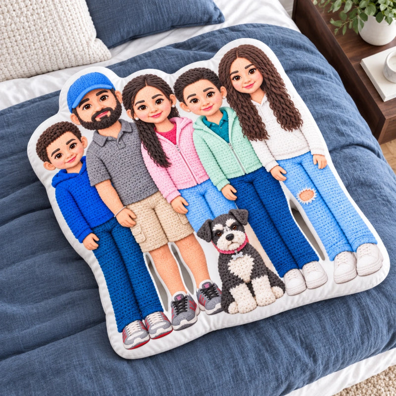 Crochet Family Character Family Gifts - Personalized Shaped Pillow