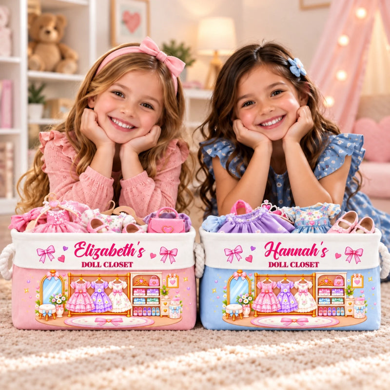 Custom Name Doll Closet Gifts For Kids & Girls - Personalized Storage Basket