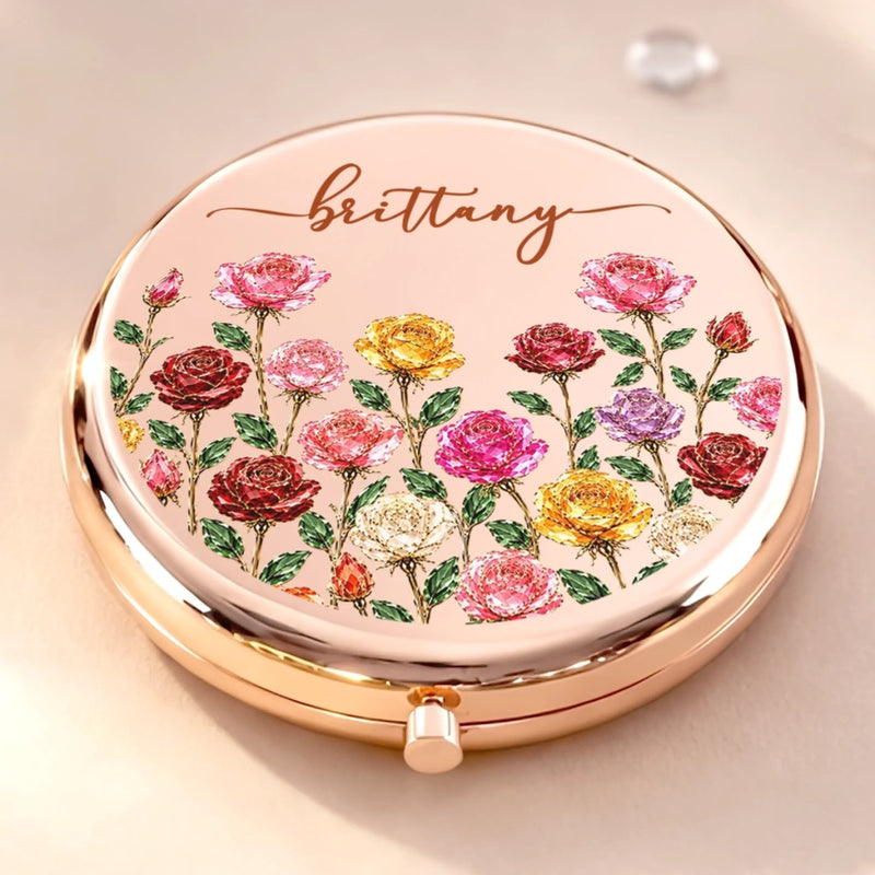Custom Name Birth Flower Granddaughter Gifts - Personalized Compact Mirror