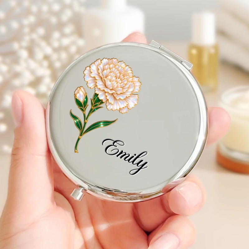 Custom Name Blooming Flower Gifts For Women - Personalized Compact Mirror