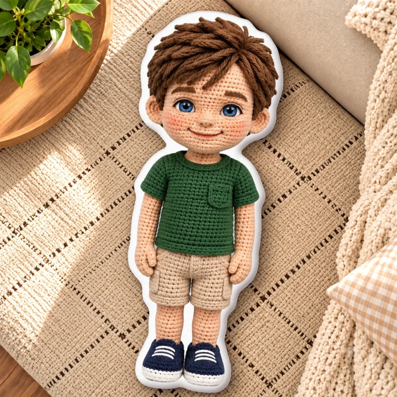Custom Photo Crochet-Style Family Doll Gifts - Personalized Shaped Pillow