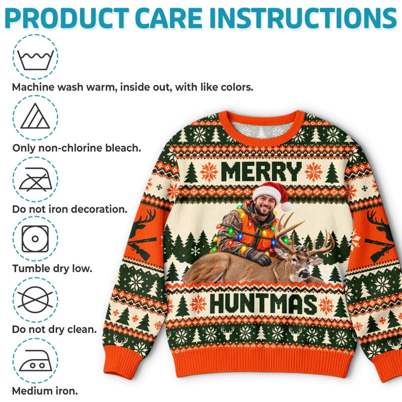 Custom Photo Christmas Hunting Gifts for Men - Personalized Ugly Sweatshirt