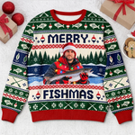 Custom Photo Fishmas Christmas Gifts for Anglers - Personalized Ugly Sweatshirt