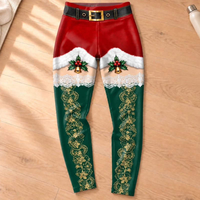 Custom Festive Christmas Santa Leggings for Women - Personalized Leggings