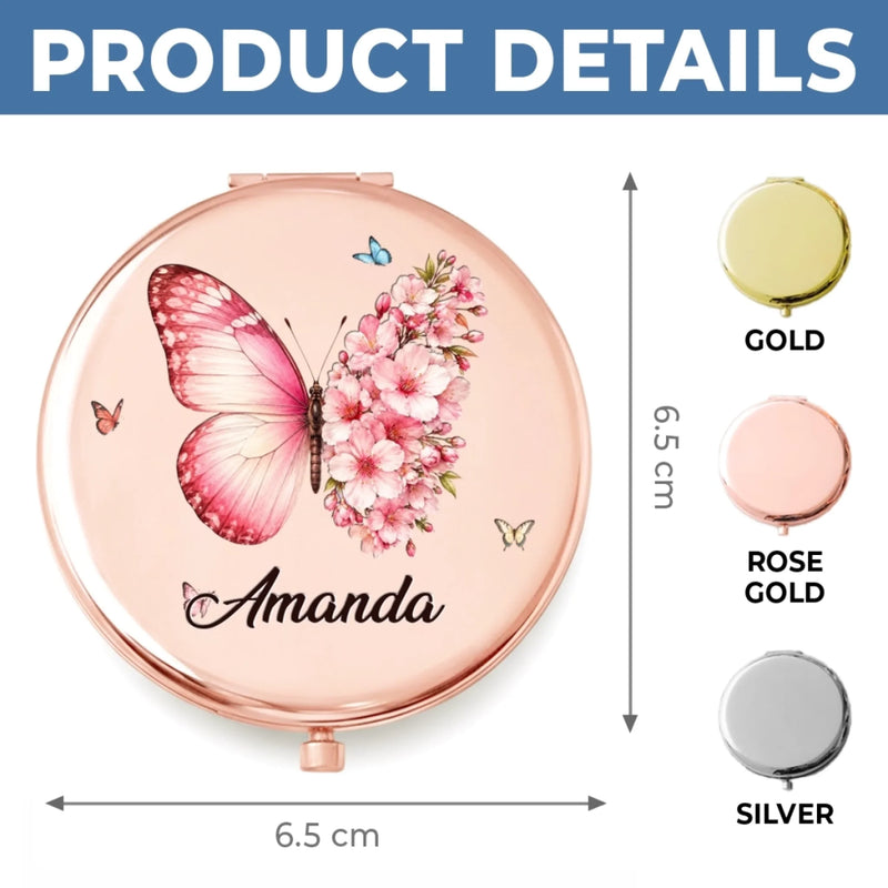 Custom Name Butterfly Floral Gifts For Women - Personalized Compact Mirror