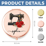 Custom Name Sewing Machine Floral Gifts For Seamstresses, Women - Personalized Compact Mirror