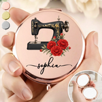 Custom Name Sewing Machine Floral Gifts For Seamstresses, Women - Personalized Compact Mirror