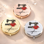 Custom Name Sewing Machine Floral Gifts For Seamstresses, Women - Personalized Compact Mirror