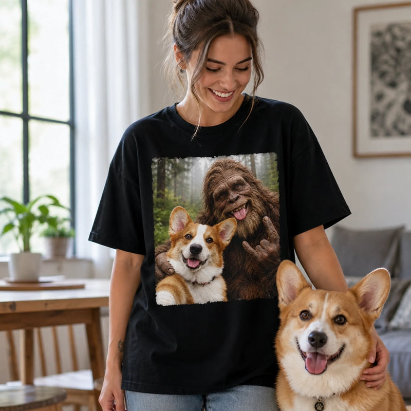 Custom Funny Photo Dog Selfie Bigfoot Gifts For Dog Cat Lovers - Personalized Comfort T-Shirt
