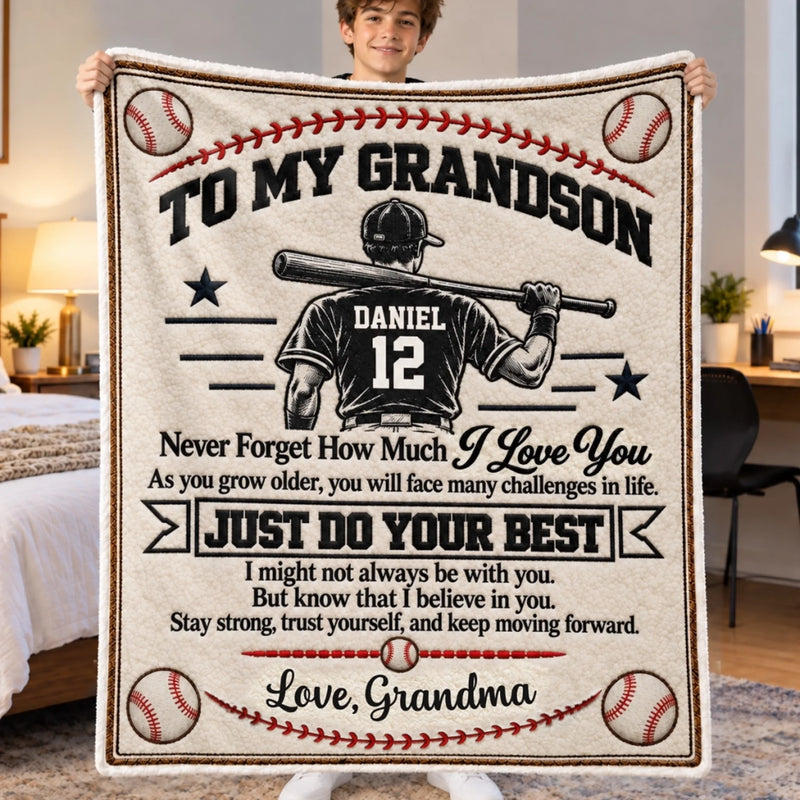 Custom Name Baseball Gifts for Grandson - Personalized Blanket