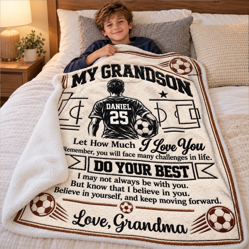 Custom Name Soccer Gifts for Grandsons - Personalized Blanket