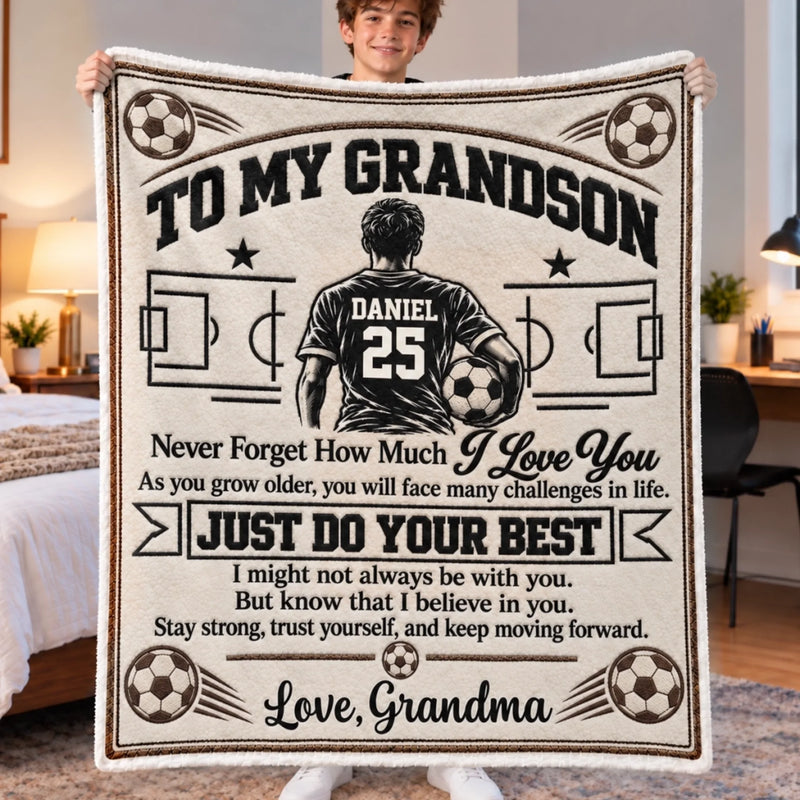 Custom Name Soccer Gifts for Grandsons - Personalized Blanket