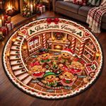 Custom Name Christmas Gingerbread Family Decor - Personalized Quilted Round Mat