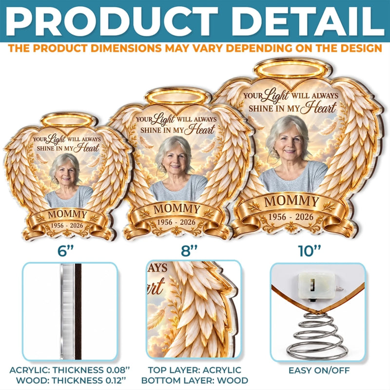Custom Photo LED Tree Topper - Personalized  Memorial Sympathy Gifts For Loss Of Mom, Dad - Always Close In Spirit