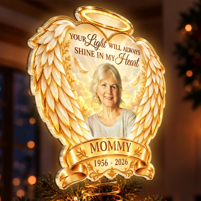 Custom Photo LED Tree Topper - Personalized  Memorial Sympathy Gifts For Loss Of Mom, Dad - Always Close In Spirit