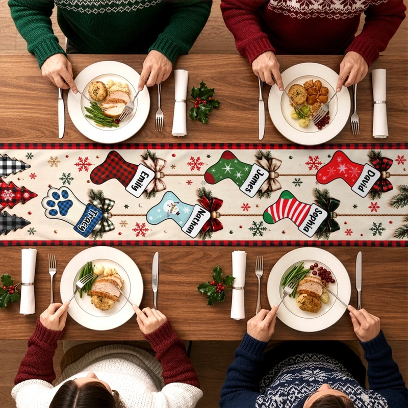 Custom Name Christmas Family Gifts - Personalized Table Runner