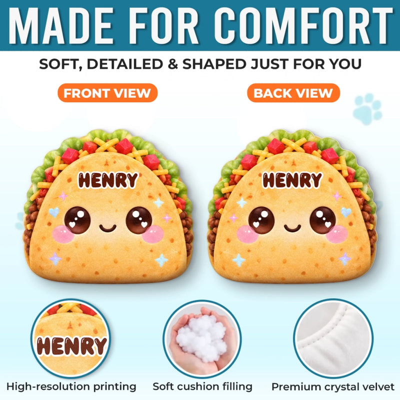 Custom Name Taco Gifts for Kids - Personalized Shaped Pillow